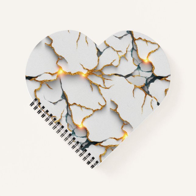 Carnet Texture de marbre blanc avec veines d'or lumineuse (Devant)