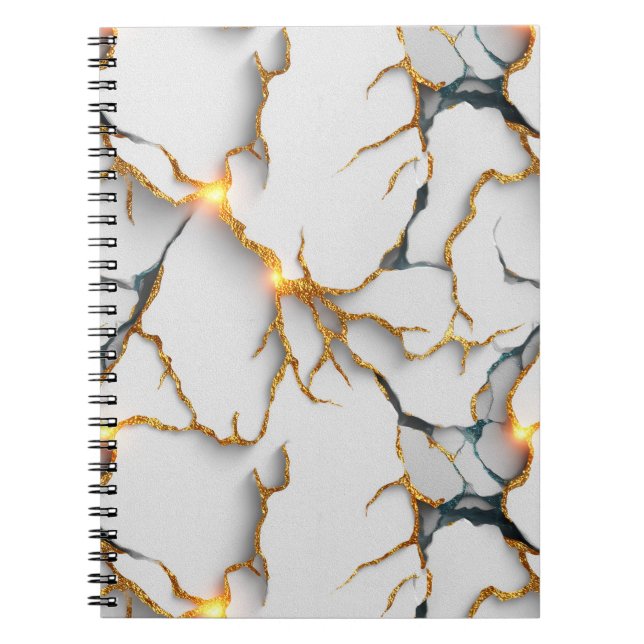 Carnet Texture de marbre blanc avec veines d'or lumineuse (Devant)