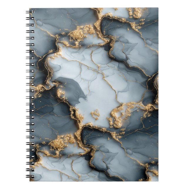 Carnet Texture de marbre bleu foncé avec veines d'or liqu (Devant)