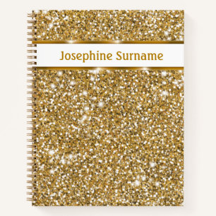 Carnet Texture de paillettes jaune doré faux & texte pers