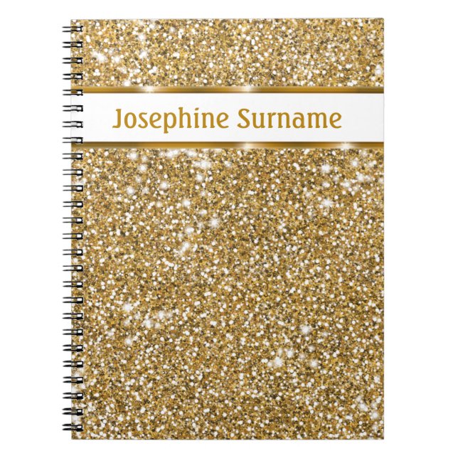 Carnet Texture de paillettes jaune doré faux & Texte pers (Devant)
