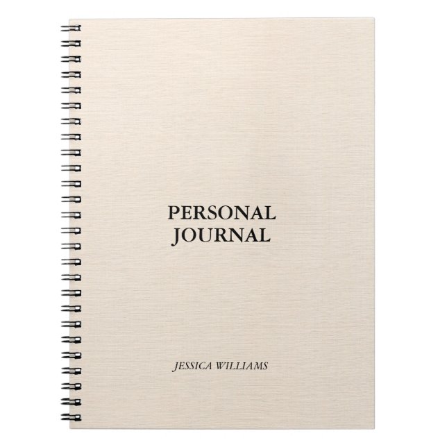 Carnet Texture en lin beige simple typographie noire (Devant)