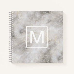 Carnet Texture en marbre gris clair monogramme