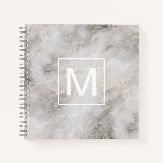 Carnet Texture en marbre gris clair monogramme (Devant)