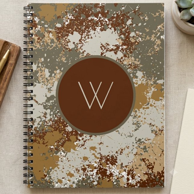 Carnet Texture Grunge Tons Terre avec Monogramme Moderne (Earth-toned grunge textures for a stylish, professional look. Perfect for your daily notes.)
