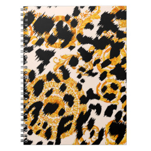 Carnet Texture léopard avec motif baroque or