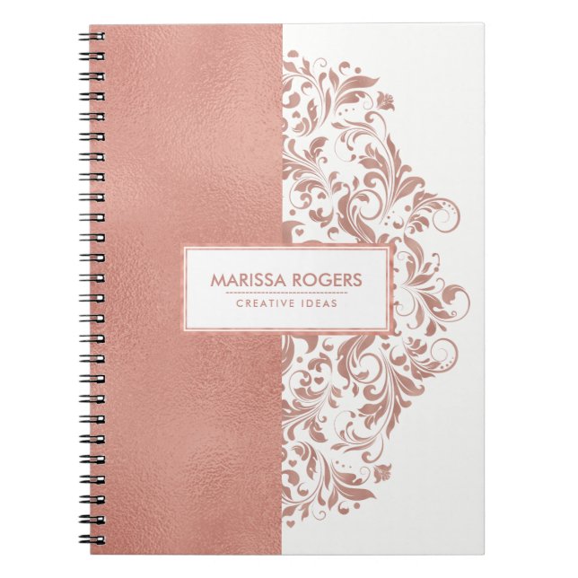 Carnet Texture Rose-Or moderne & Frottes Sur Blanc (Devant)