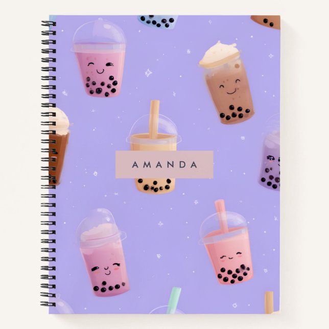 Carnet Thé Bubble Cute Purple Pastel Personnalisé (Devant)