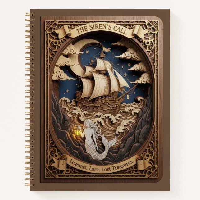 Carnet The Siren's Call Nautical Mermaid Wood Carved  (Devant)