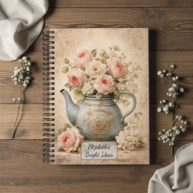 Carnet Théière vintage avec roses (Créateur téléchargé)