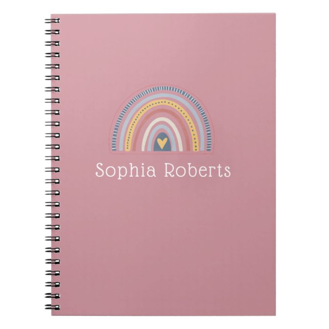 Carnet Thème arc-en-ciel bohème rose poussiéreux Nom d'en (Devant)