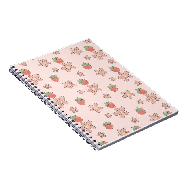Carnet Thème de printemps Personnaliser fraise rose (Côté Droit)