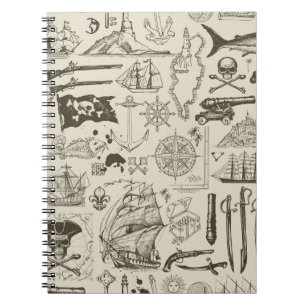 Carnet Thème pirate : motif nautique vintage.