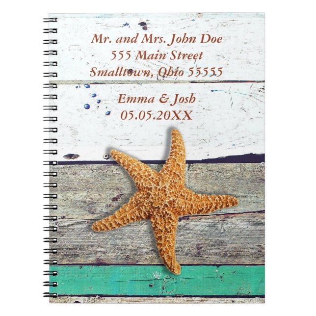 Carnet Thème Plage Starfish Mariage Rustique (Devant)