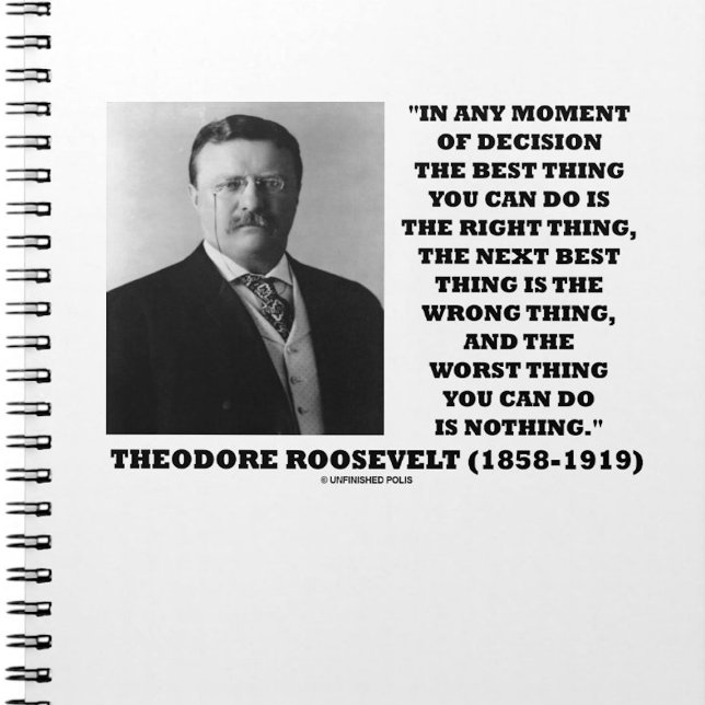 Carnet Theodore Roosevelt Moment De Décision Meilleure Ch (Sound decision-making advice from President Theodore Roosevelt is found on this notebook.)