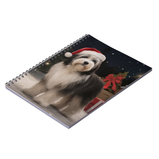 Carnet Tibétain Terrier Chien dans la neige Noël (Côté gauche)