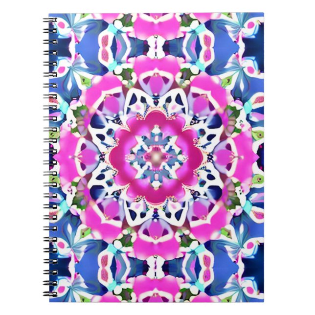 Carnet Tie Dye Mandala Motif Denim bleu et rose (Devant)