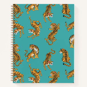 Carnet Tiger sur Motif Turquoise