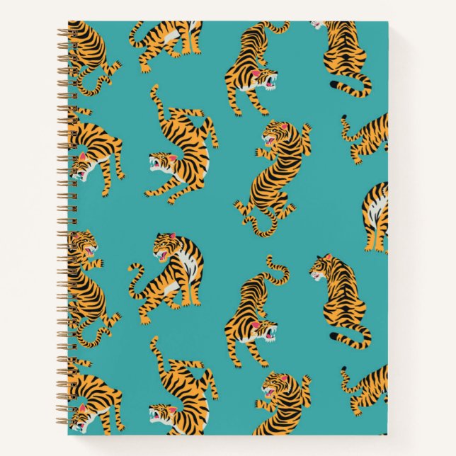 Carnet Tiger sur Motif Turquoise (Devant)