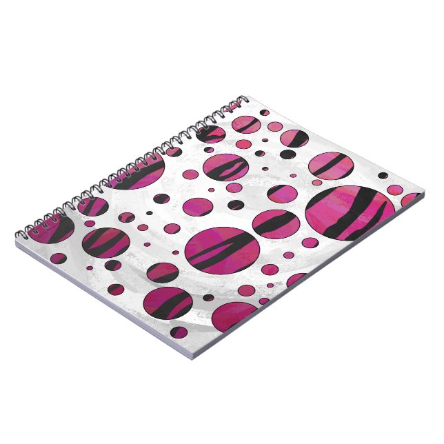 Carnet Tigre à pois rose chaud et impression noir (Côté gauche)