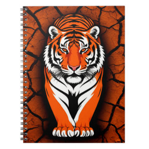 Carnet Tigre audacieux sur fond de terre fissurée