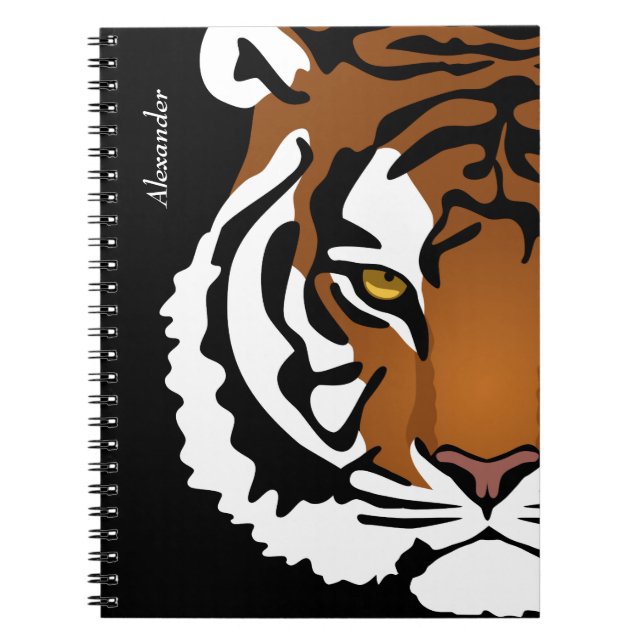 Carnet Tigre, Chat Sauvage sur Fond Noir (Devant)