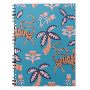 Carnet Tigre de couleur rétro vintage, palmier, soudure à