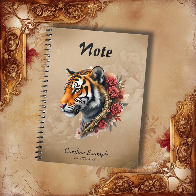 Carnet Tigre de Steampunk avec illustration Rose (Créateur téléchargé)