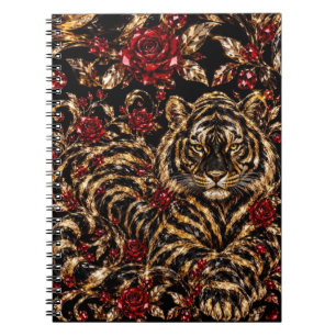 Carnet Tigre doré & Roses rouges Art floral