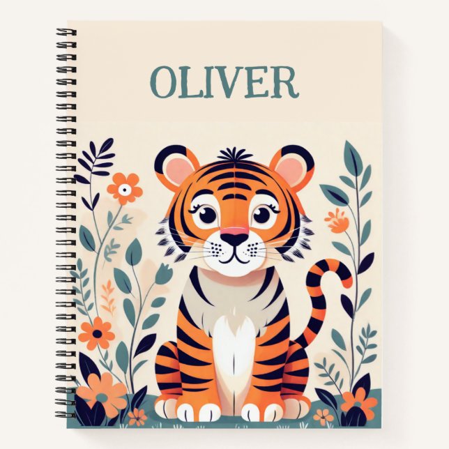 Carnet Tigre petit mignon personnalisé (Devant)