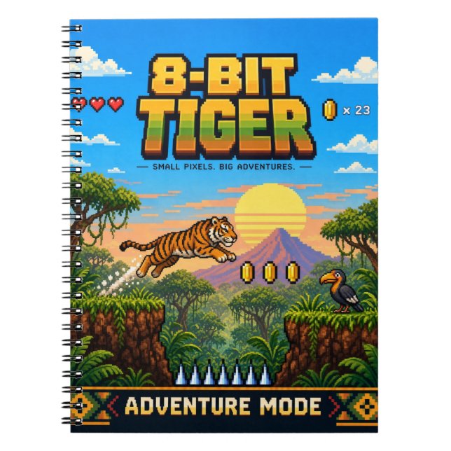 Carnet Tigre, Rétro Pixel Art 8-Bit (Devant)