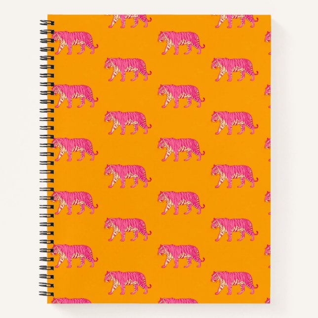 Carnet Tigre rose chaud sur Motif orange gras (Devant)