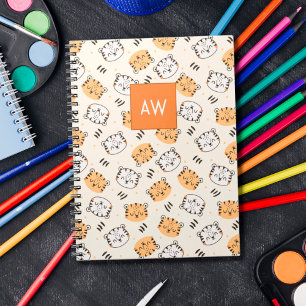 Carnet Tigre sauvage de dessin animé mignon avec monogram