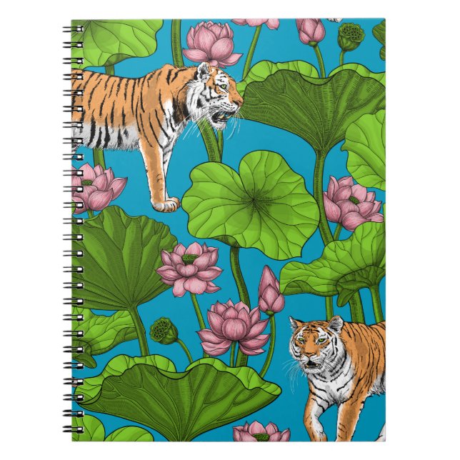 Carnet Tigres dans l'étang rose lotus (Devant)