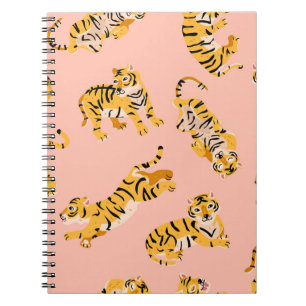 Carnet Tigres de dessin animé, motif vintage rose.
