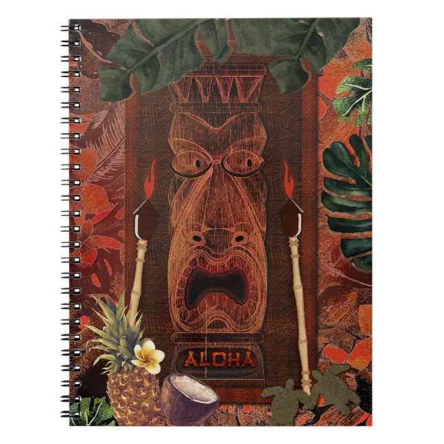 Carnet Tiki Aloha Hawaïen Rustique Tropical Vintage Île (Devant)