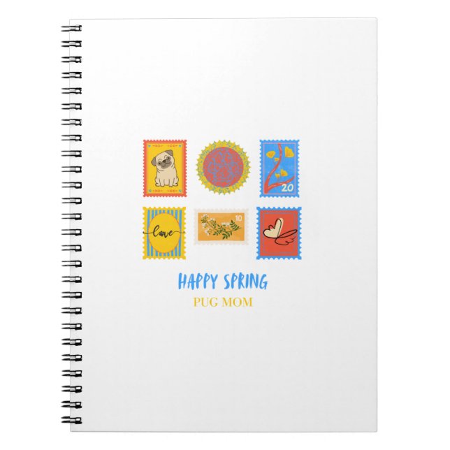 Carnet Timbre de printemps Pug heureux  (Devant)