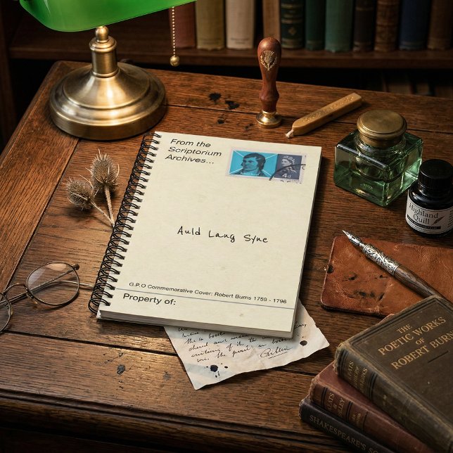 Carnet Timbre de Robert Burns de 1966 Antique Littéraire (Robert Burns Commemorative Stamp 1759 - 1796 on a Vintage style notebook. Poetcore & dark academia )