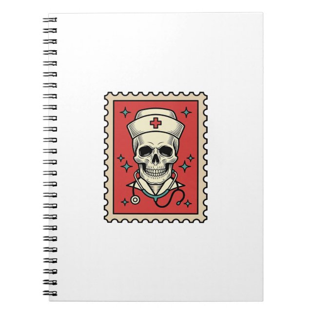 Carnet Timbre Rétro Drôle Crâne d'Infirmière_1 (Devant)