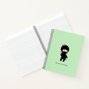 Carnet Tiny Ninja Girl Nom personnalisé sur vert