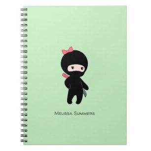 Carnet Tiny Ninja Girl Nom personnalisé sur vert