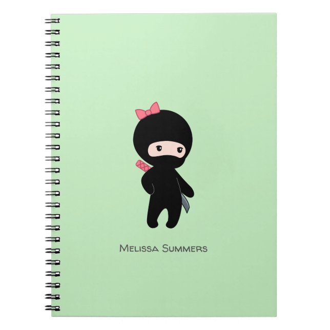 Carnet Tiny Ninja Girl Nom personnalisé sur vert (Devant)