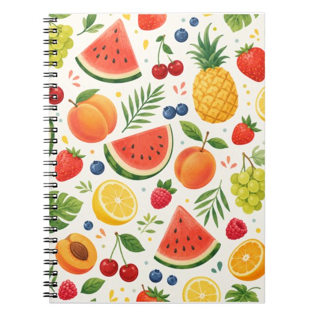 Carnet Tissu à motif de fruits d'été | Pastèque tropicale (Devant)