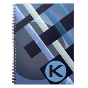 Carnet Tissu Abstrait Monogrammé Rayures Bleu Gris