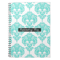 Tissu damassé sarcelle et blanc, motif chic et élé