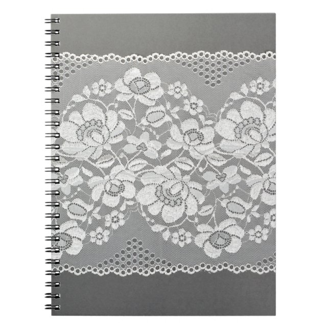 Carnet Tissu de dentelle blanc sur gris  (Devant)