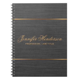 Carnet Tissu de lin noir élégant Cadre doré Professionnel