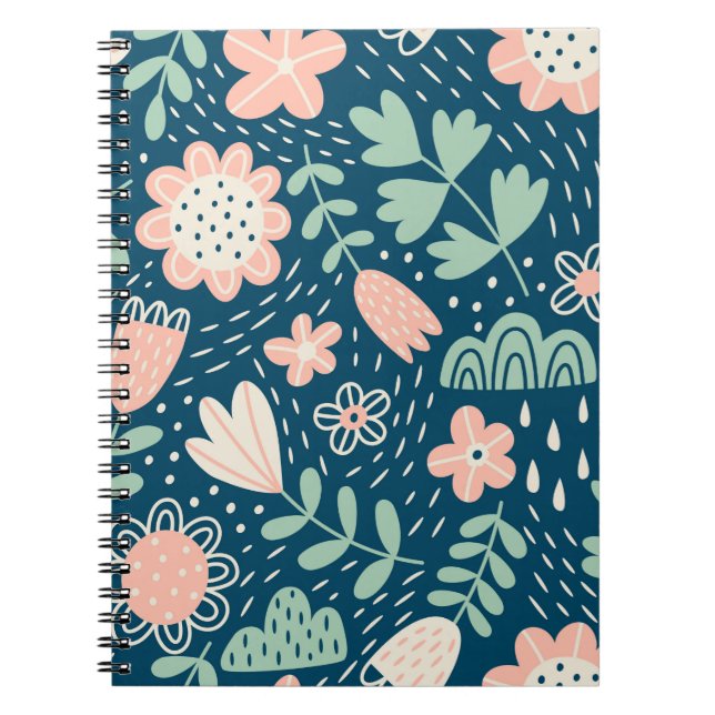 Carnet Tissu étoffé floral à la main. Motif Seamel (Devant)