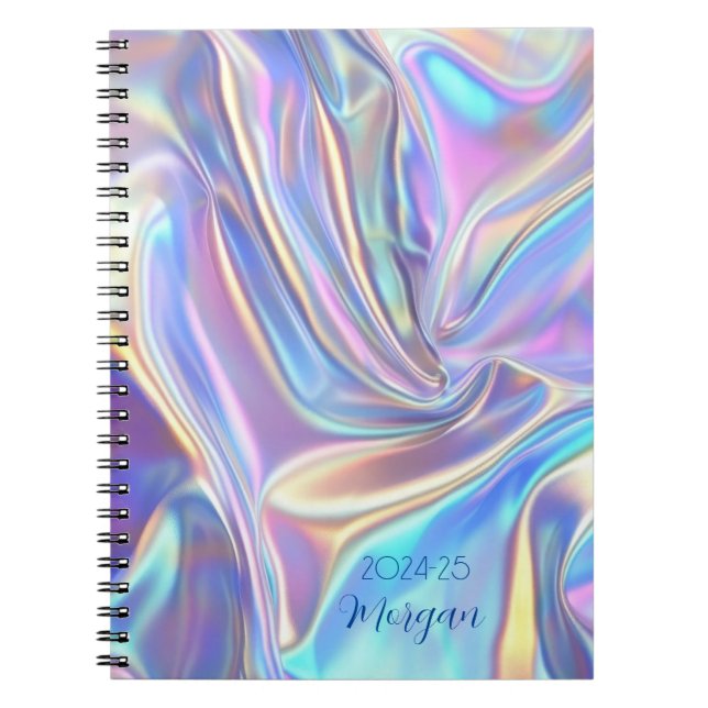 Carnet Tissu métallique brillant Iridescente Date, Nom du (Devant)