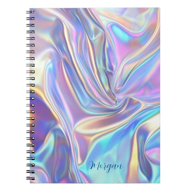 Carnet Tissu métallisé iridescent brillant, nom de script (Devant)